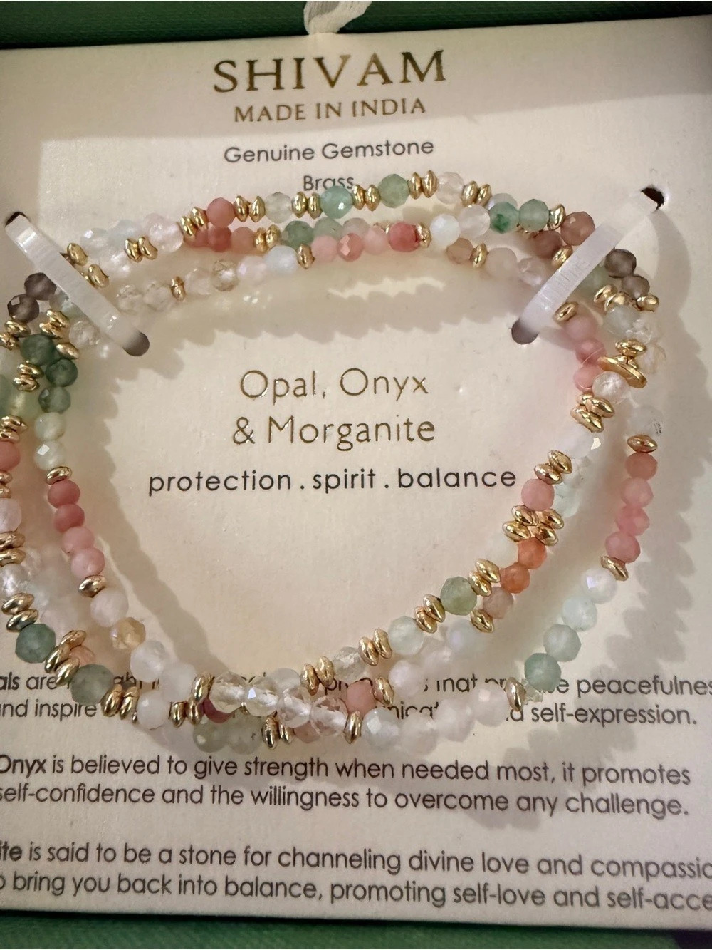SHIVAM Opal, Onyx & Morganite Multi-Bead Bracelet Pink & Green NWT
